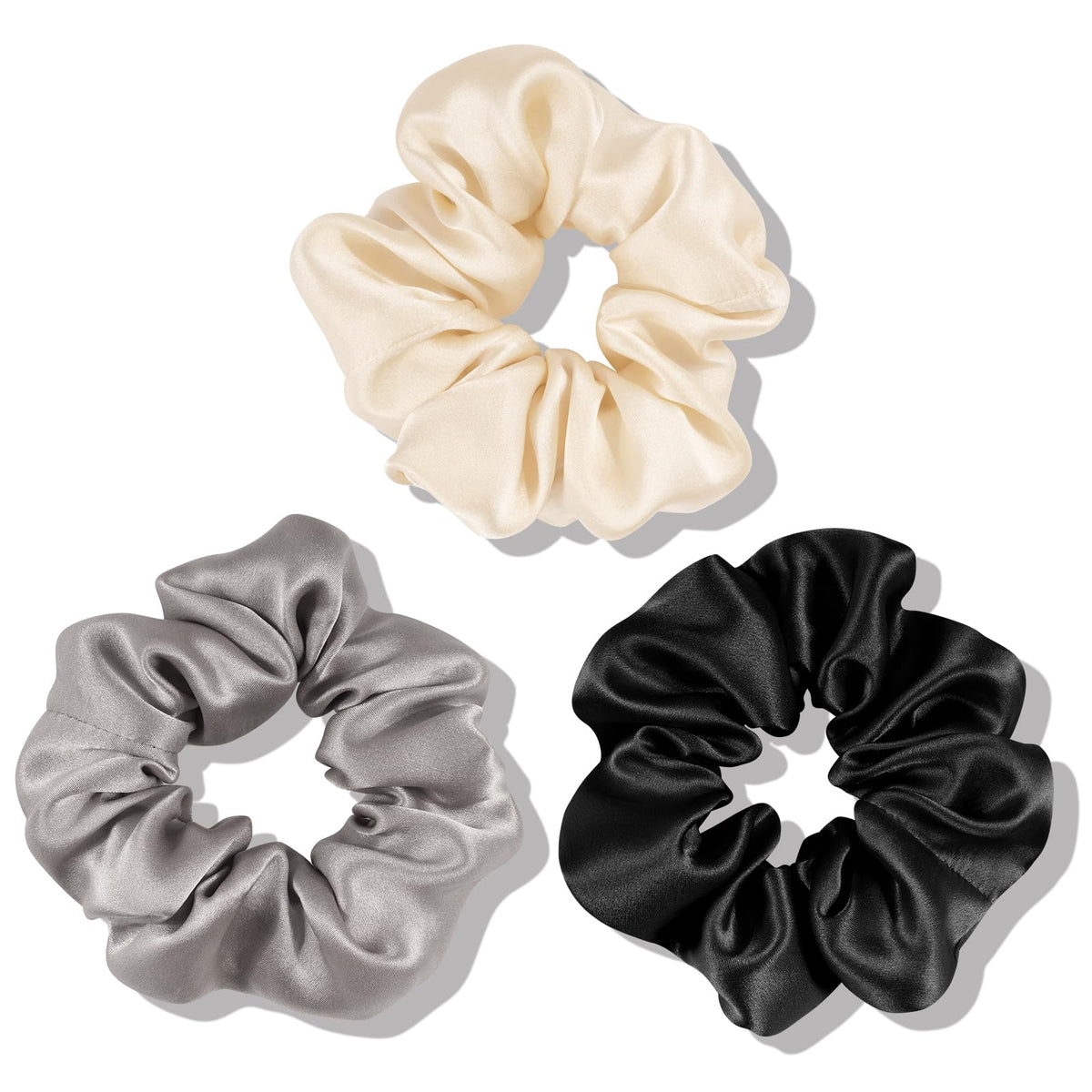 OLESILK 100% Mulberry Silk Scrunchies for Women, Hair Ties No Damage 3 Pack