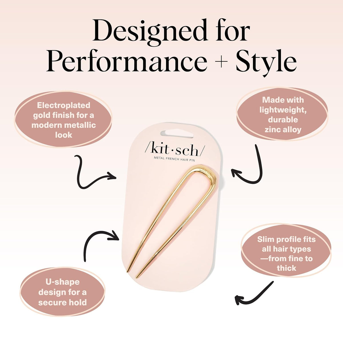 Kitsch French Hair Pins for Women | Secure Hold All Day - Gold, 1pc