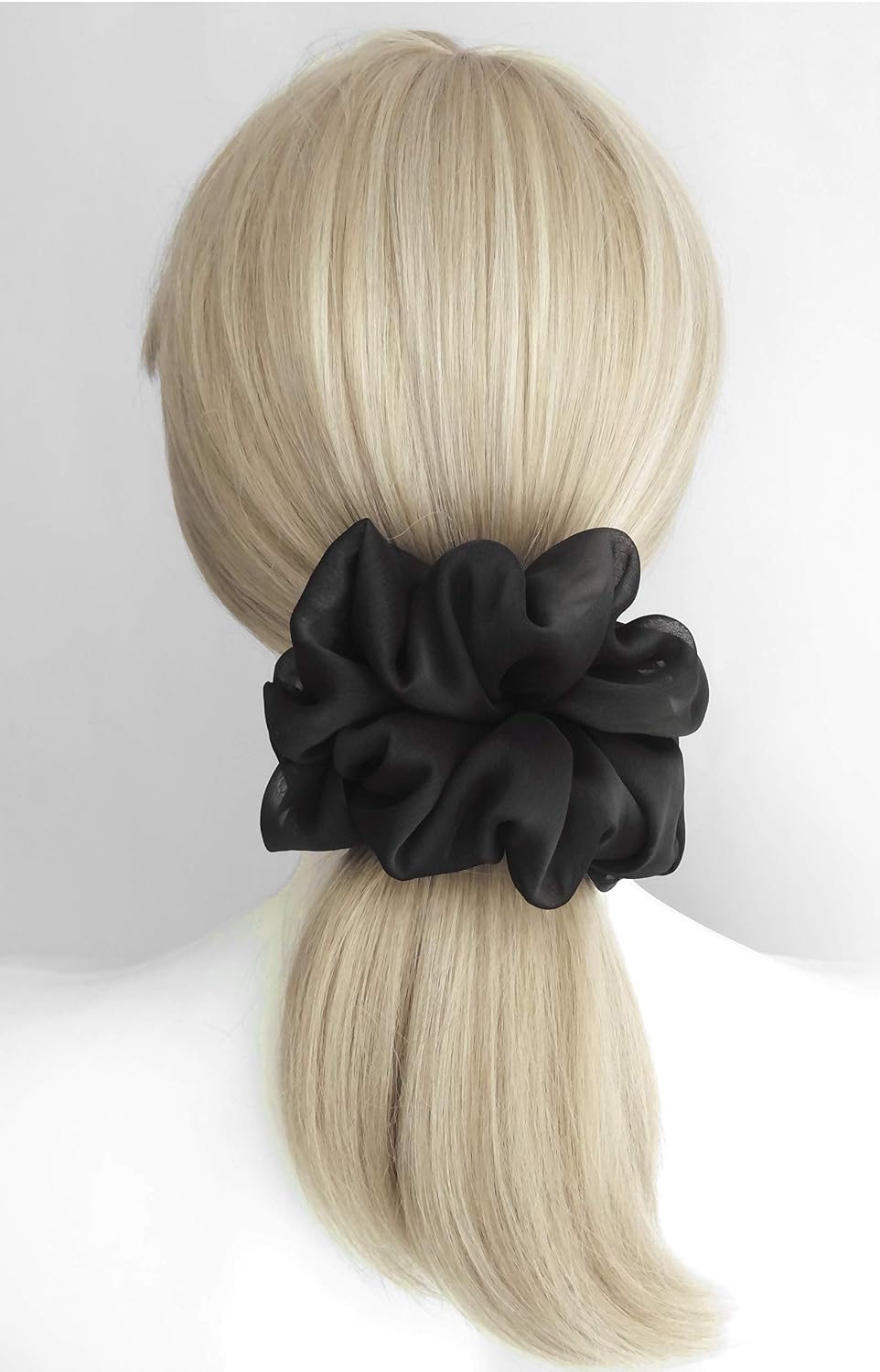 38 Colors Available, Soft Sheer Chiffon Big Hair Scrunchies (Black)