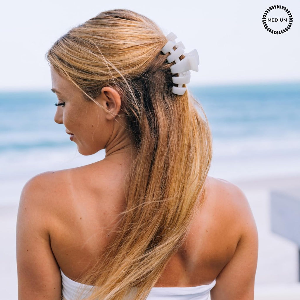 TELETIES - Medium Hair Clip - Strong Grip, Bendable Teeth, Comfortable Curved Design - Ideal for Medium-Thick Hair - For All Hair Textures - Coconut White
