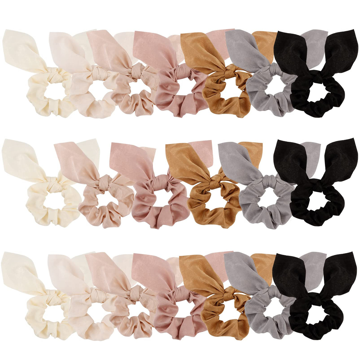 20 Pack Satin Scrunchies for Thick Hair, Hair Ties with Bow for Women's Hair, Bunny Ear Scrunchies, Hair Accessories for Girls, Silk Scrunchies in 20 Solid Warm Colors