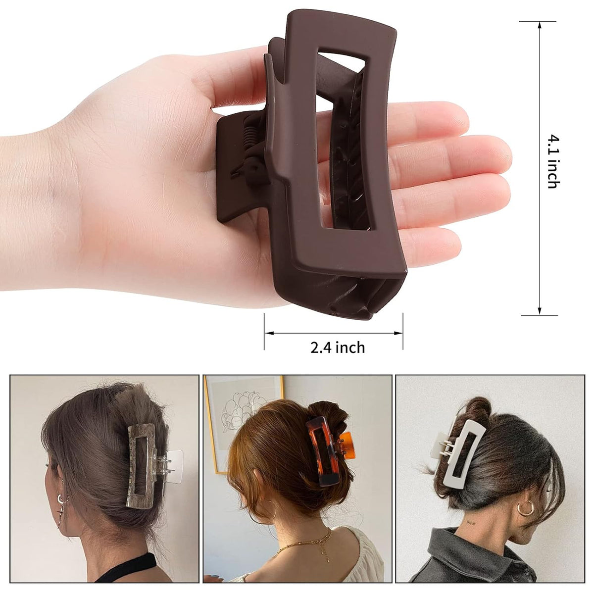 Sisiaipu 4 Inch Big Hair Claw Clips 6 Pcs Large Claw for Thick Hair Square Hair Clips for Women Rectangle Hair Clips Nonslip Acrylic Banana Jaw Clips Hair Accessories for Girls (Amber)