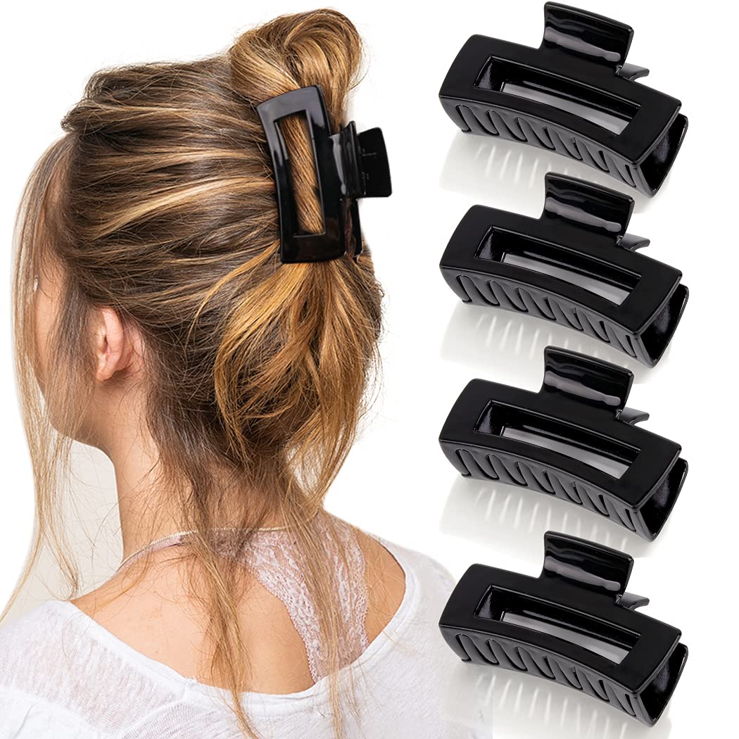 Canitor 4.1 Inche Large Hair Claw/Clips for Thick Hair, Acrylic, Banana Claw, Non-slip, Rectangular Jaw Big Gifts for Women, Girls - 4 PCS