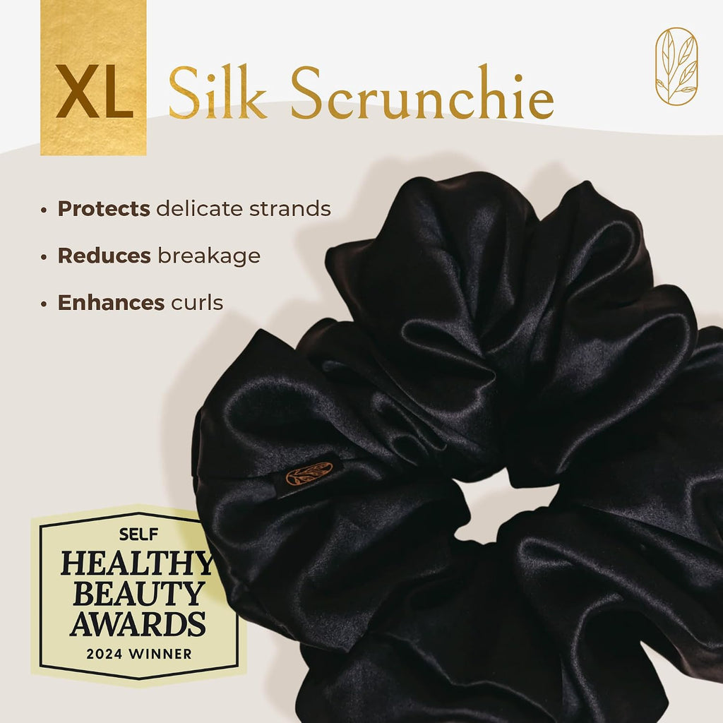 Oversized Mulberry Silk Scrunchies for Women – XL No-Damage Hair Ties for Curly, Thick & Thin Hair – Premium Hair Accessories – Black & Espresso Bundle – Ponytail Holders by Curlfriend