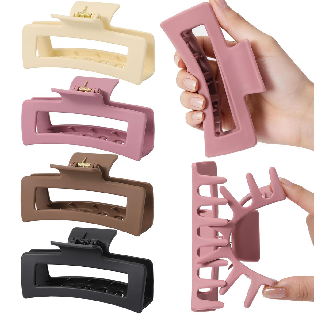 Auseibeely 4 Pack 5 Inch Extra Large Claw Clips for Thick Hair, Jumbo Tortoise Shell Claw Clip for Hat, Big Square Hair Clips for Thick/Long/Curly Hair, Non-slip Baseball Jaw Accessories
