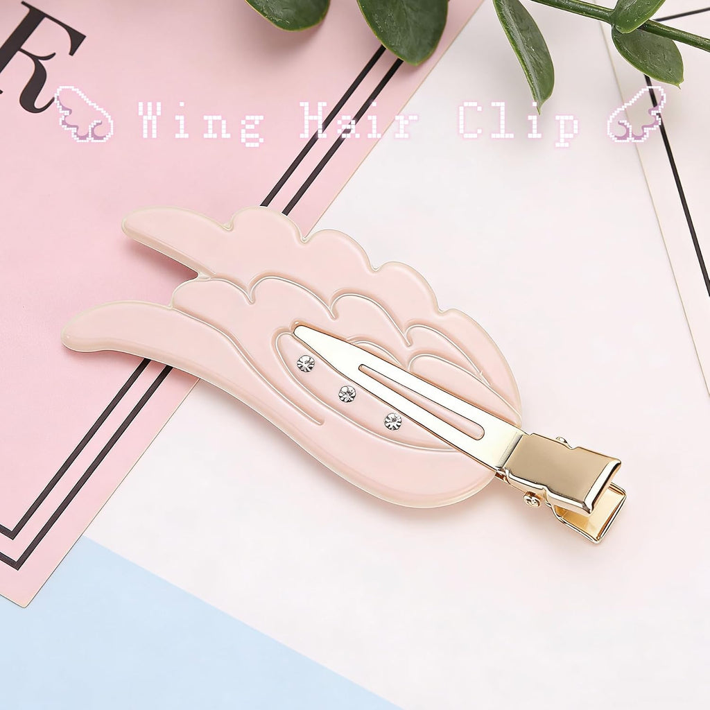 2 Piece Angel Wing Hair Clips with Rhinestones Pink Creaseless Hair Clips for Women Cute Wing Hairpins Kawaii Cartoon Barrettes Cute Y2K Makeup Accessories