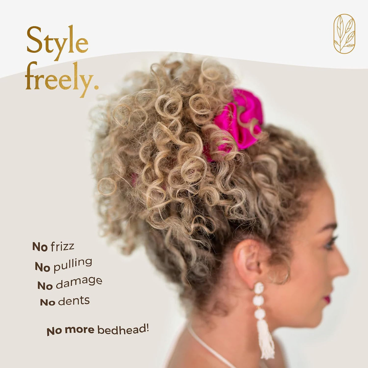Curlfriend Oversized Mulberry Silk Scrunchies for Women, XL, Hot Pink Peony