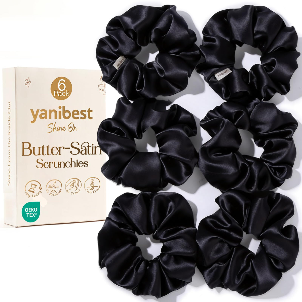 YANIBEST 6 Pcs Satin Scrunchies, Soft Hair Ties for Women and Girls