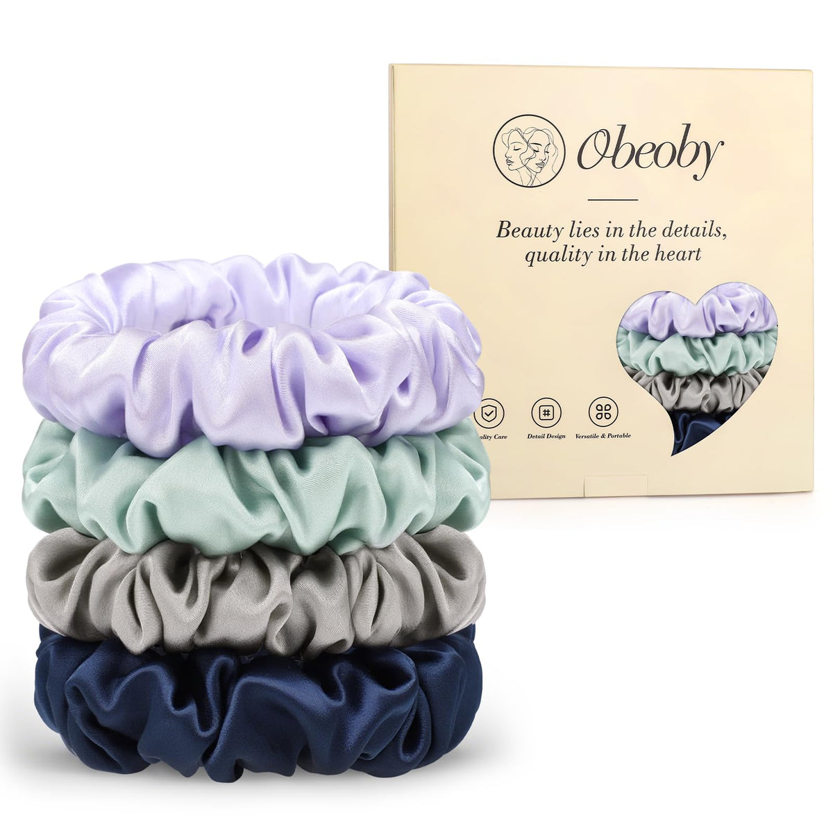 4 Pcs Mulberry Silk Scrunchies for Hair Sleep, No Damag Frizz Control