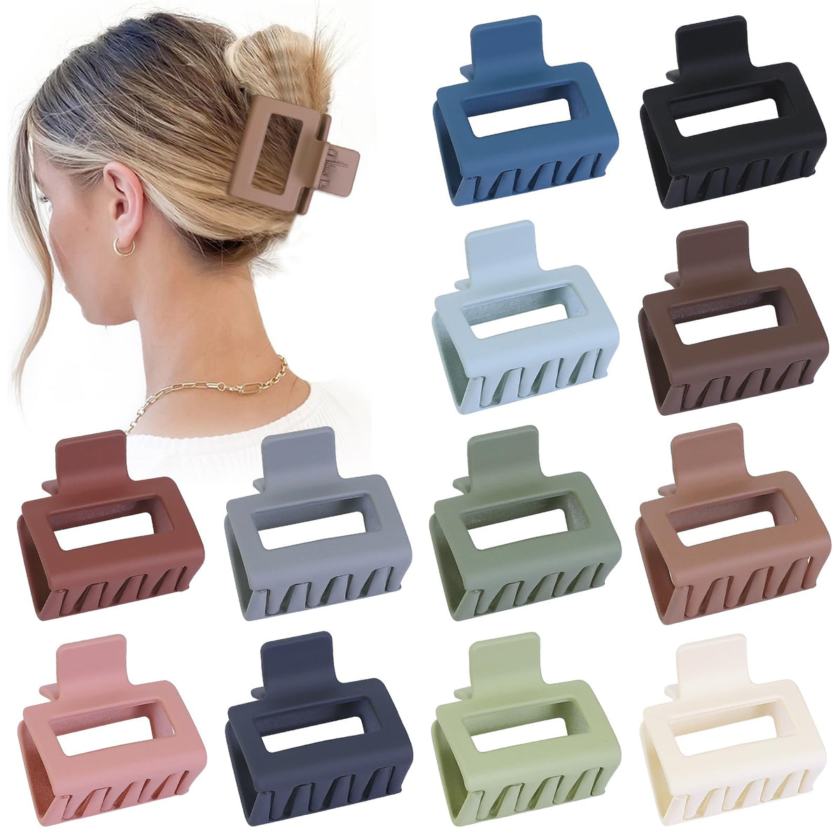 Sisiaipu 2 Inch Medium Hair Claw Clips 12 Pcs Square Hair Clips for Thin Hair Matte Nonslip Acrylic Banana Jaw Clips Bulk Hair Accessories for women and Girls - Colorful