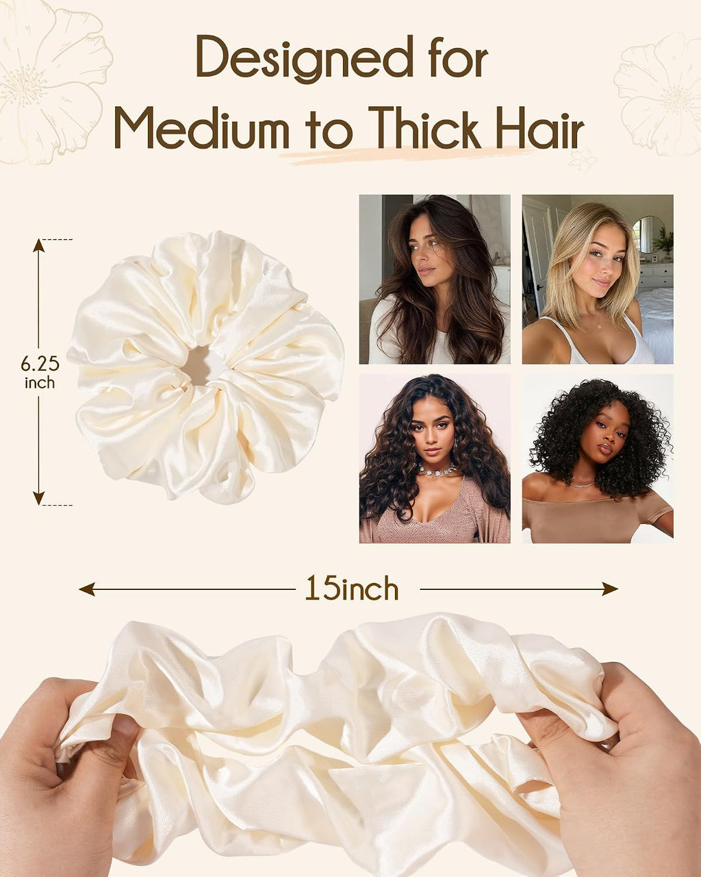 YANIBEST 4 Pcs Oversized Satin Scrunchies, Jumbo Hair Ties for Women