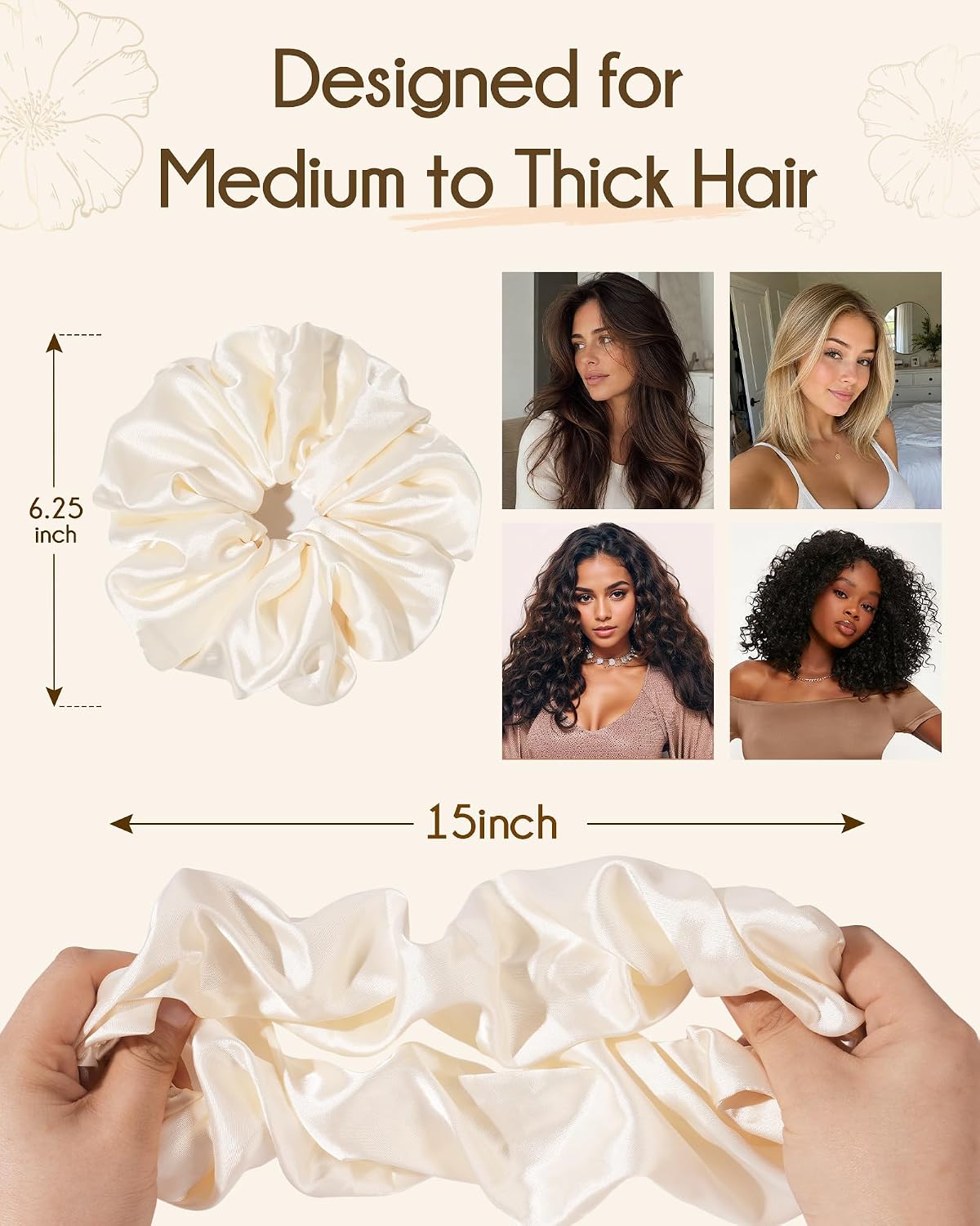 YANIBEST 4 Pcs Oversized Satin Scrunchies, Jumbo Hair Ties for Women