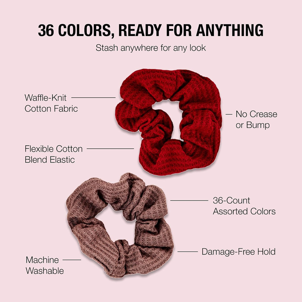 Scünci Hair Scrunchies, Waffle Knit Cotton, No-Damage, 36 Count