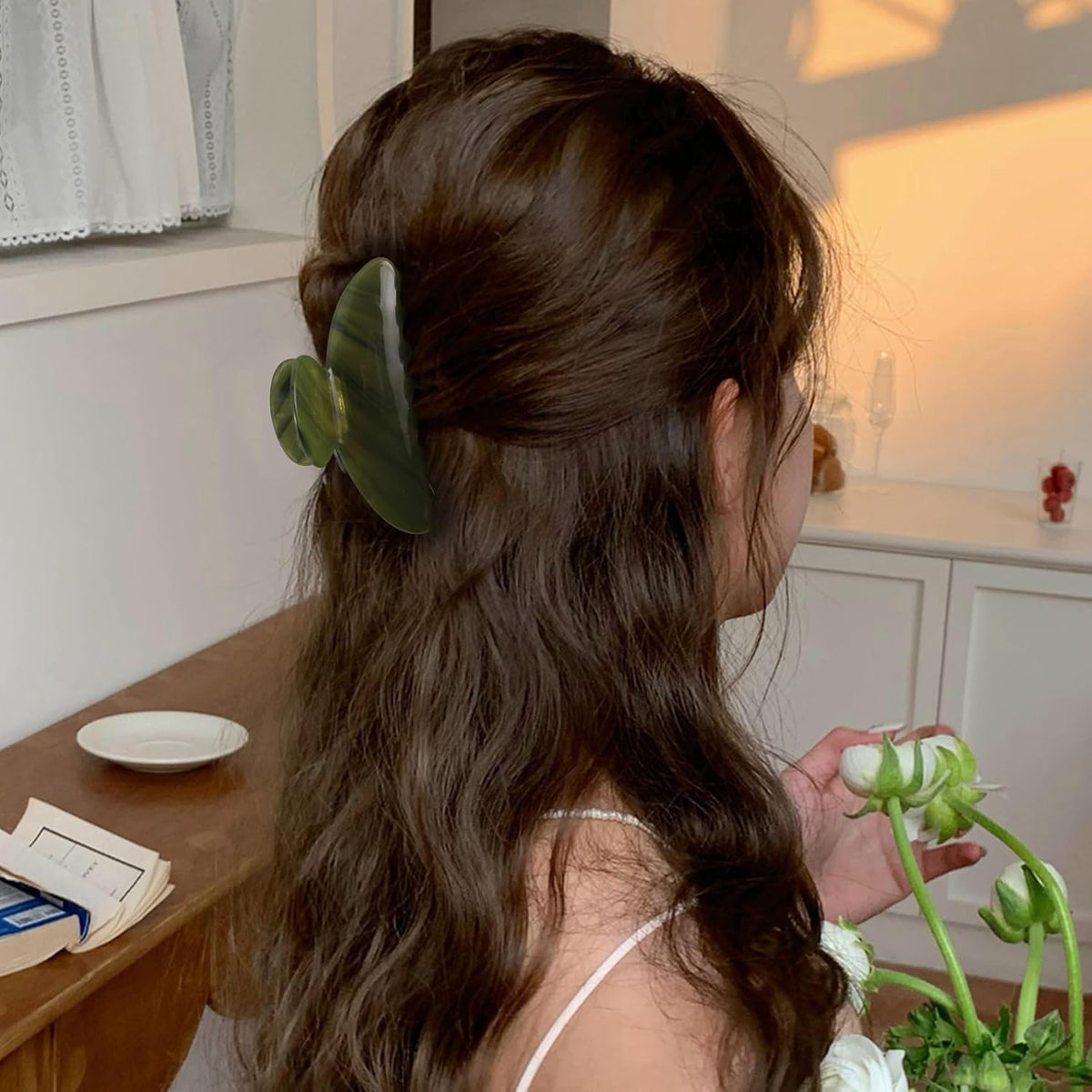 4 Inch Acetate Hair Clip, Olive Green Claw Clip for Women