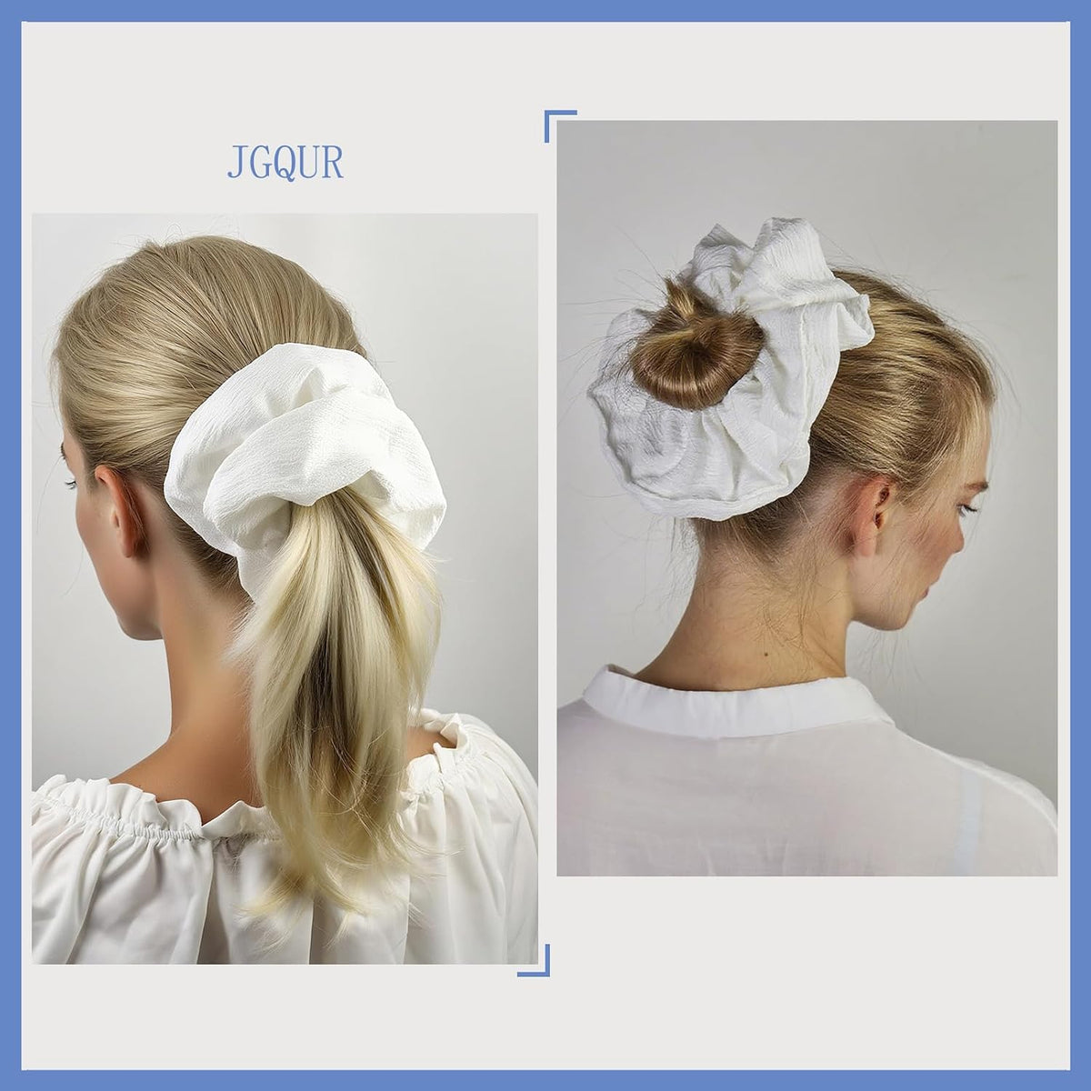White Hair Scrunchies for Women 1pc Large Elastic Hair Ties Soft Hairbands for Thick Thin Hair, Big Ponytail Holders Hair Accessories for Girls, Party Daily Use