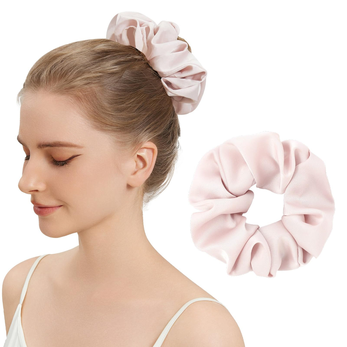 100% Mulberry Silk Scrunchies for Women, Oversized XL Hair Tie for Sleeping, Gentle No Damage Hair Accessory for All Hair Types, Soft Pure Silk Ponytail Holder