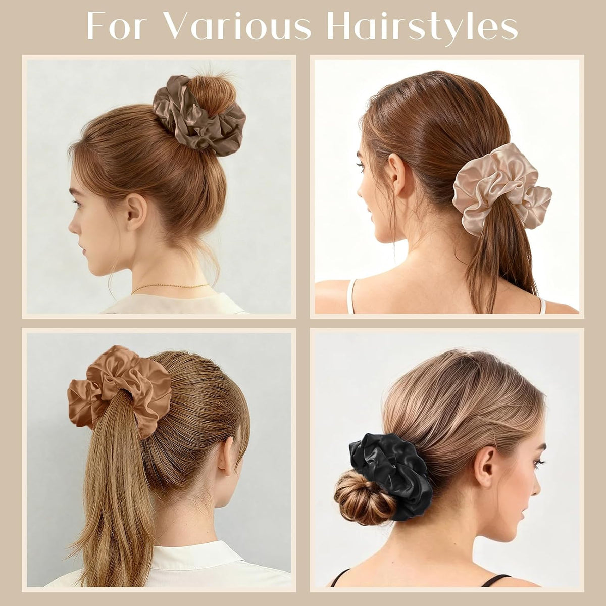 Lolalet 4Pcs Big Satin Scrunchies for Women, 5.9 Inch Large Soft Hair Ties