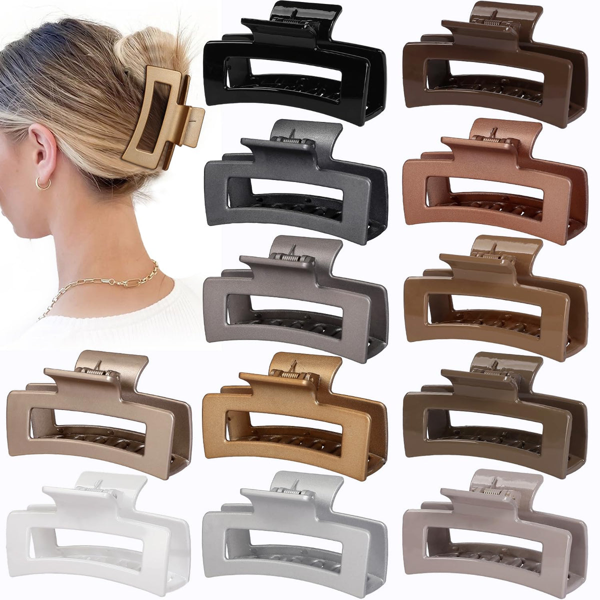 Sisiaipu 12 Pcs Medium Hair Clips, 3.5 Inch, Colorful - Hair Clips for Thick and Thin Hair, Square Claw Clips, Jaw Clips, Bulk Hair Accessories for Women and Girls
