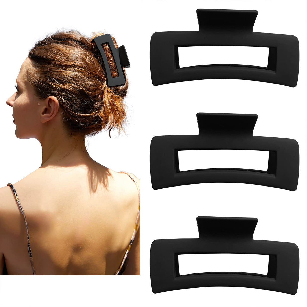 Hair Claw Clips 5 Inch Unbreakable Square Rectangle Clip Clamp Neutral Colors for Thick Curly Long Hair Women - 2 Pack