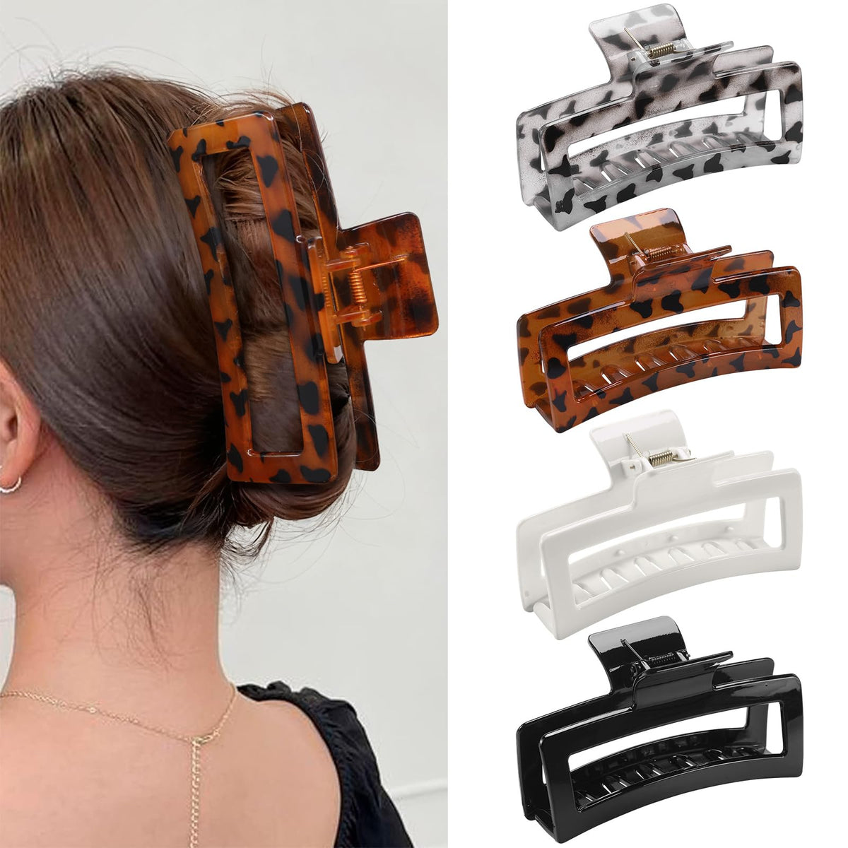 ZYTJ 5 Inche Extra Large Claw Clips for Thick Hair and Long Hair, 4 Pack Xl Jumbo Claw clips, Oversized Matte Non-slip Rectangle Hair Clips for Women, Big Strong Hold Jaw Clip,Neutral Color