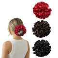 3 Pack Satin Scrunchies for Women, Large Silk Ruffle Scrunchies, Voluminous Hair Ties for Thick & Thin Hair, Hair Bow for Daily, Work & Party (Black, Brown, Red)