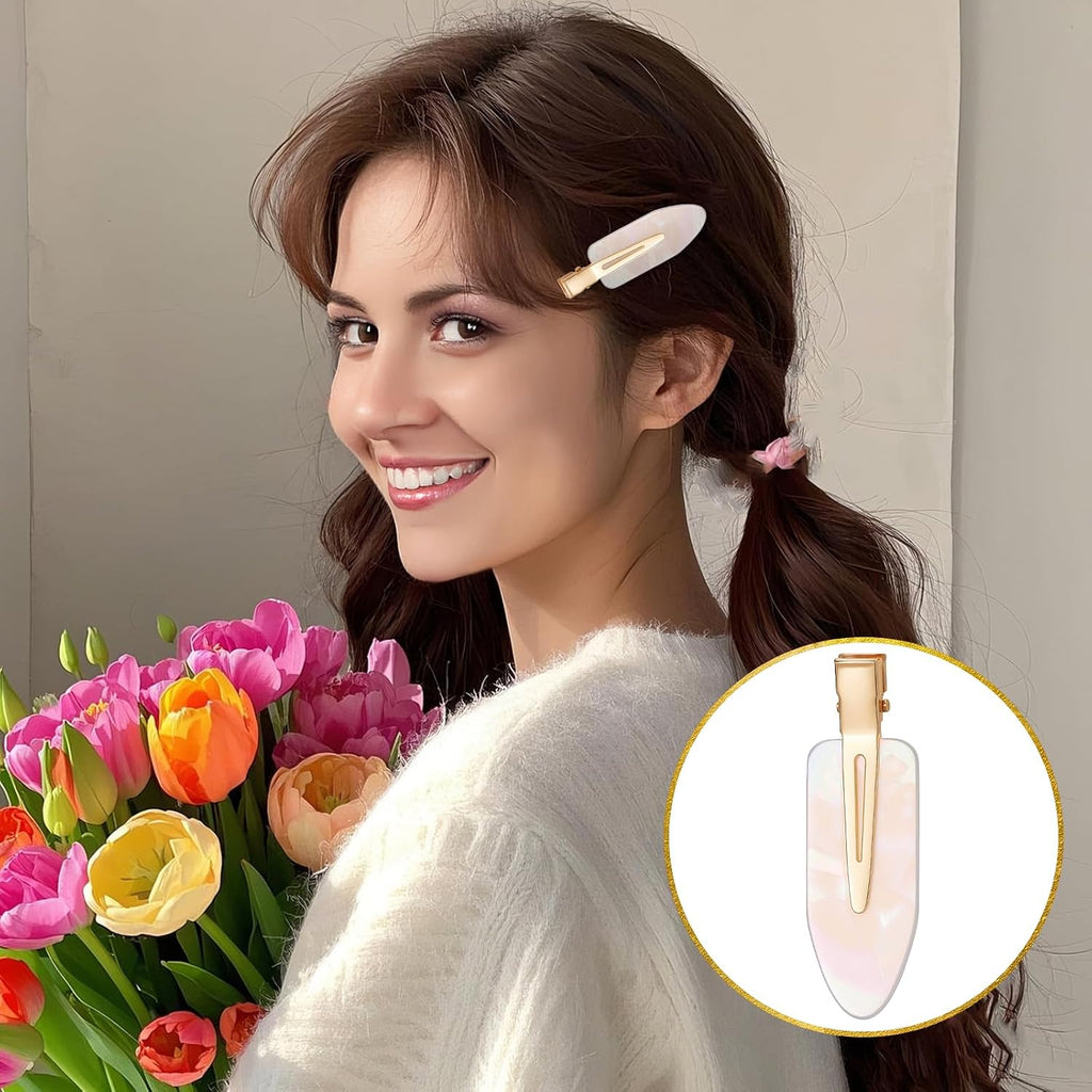 10 Pcs No Crease Hair Pins Flat Hair Makeup Clips Cute No Bend Accessories Small Duck Barrettes for Women Teen Girls Thin Fine Curly Styling Sectioning (White)