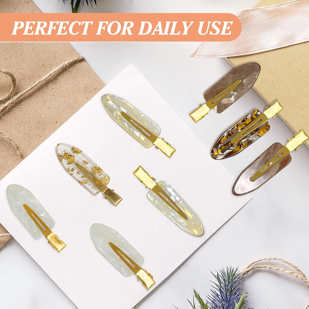 8 PCS No Bend No Crease Hair Clips- Creaseless Flat Hair Clips for Women with Golden Handle -Makeup Seamless Styling Hairpin, Colorful Small Makeup Clips for Bangs, Curls & Updos (Brown)