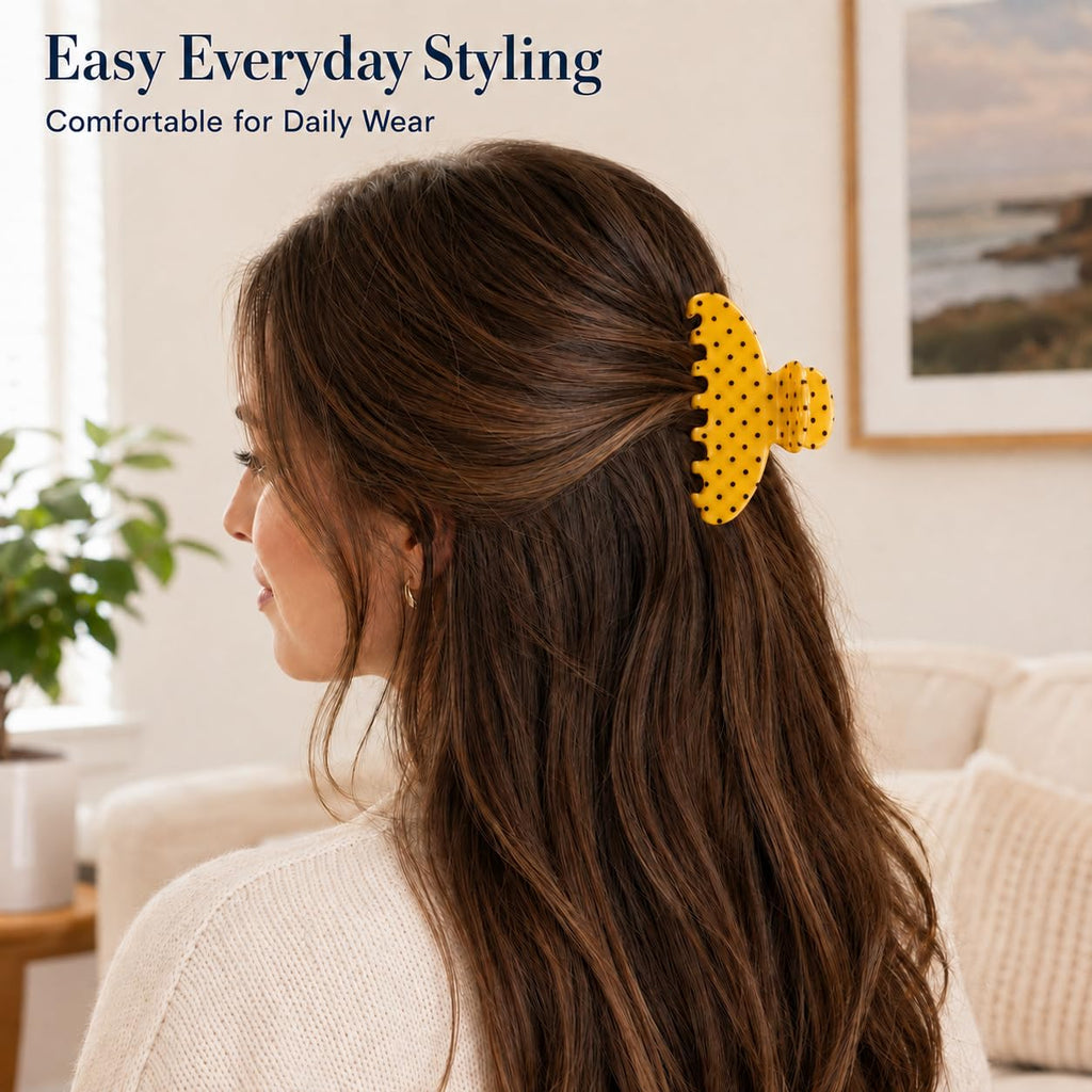 Large Claw Clips | Polka Dot | 3.9-Inch Acrylic, Yellow, 1 Pack