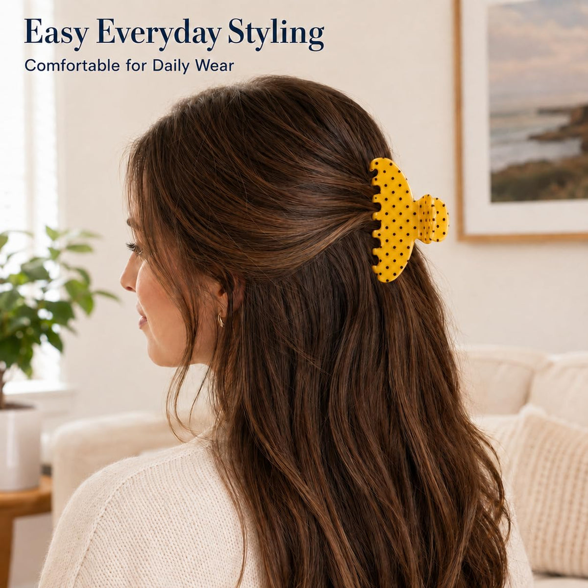 Large Claw Clips | Polka Dot | 3.9-Inch Acrylic, Yellow, 1 Pack