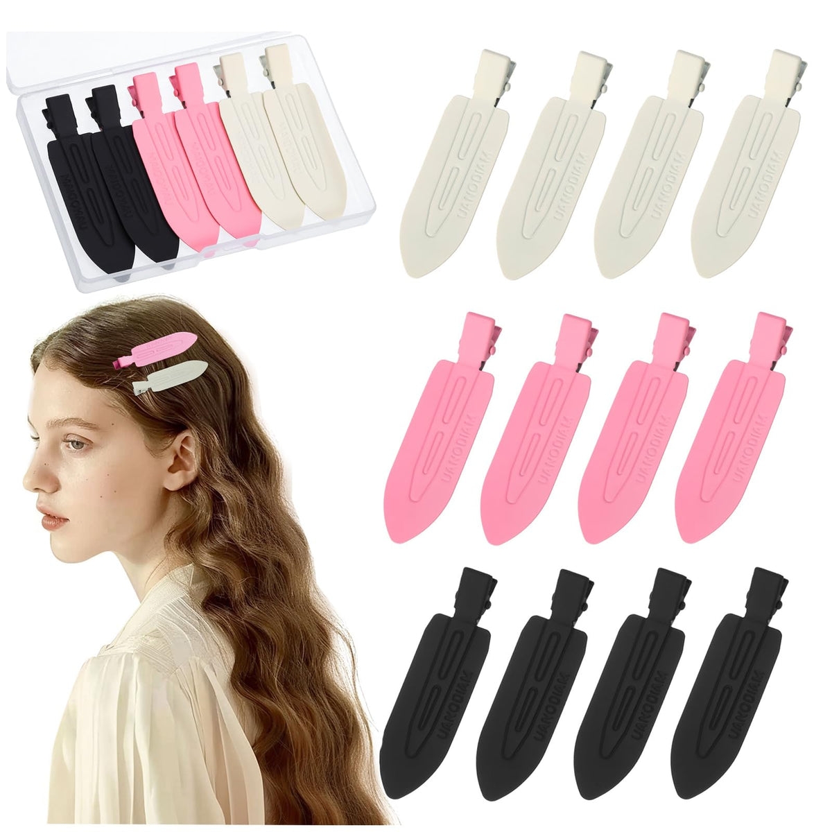 obeoby 12 Pcs No Crease No Bend Hair Clips for Women Girls Makeup Styling