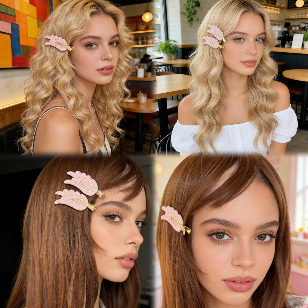 2 Piece Angel Wing Hair Clips with Rhinestones Pink Creaseless Hair Clips for Women Cute Wing Hairpins Kawaii Cartoon Barrettes Cute Y2K Makeup Accessories