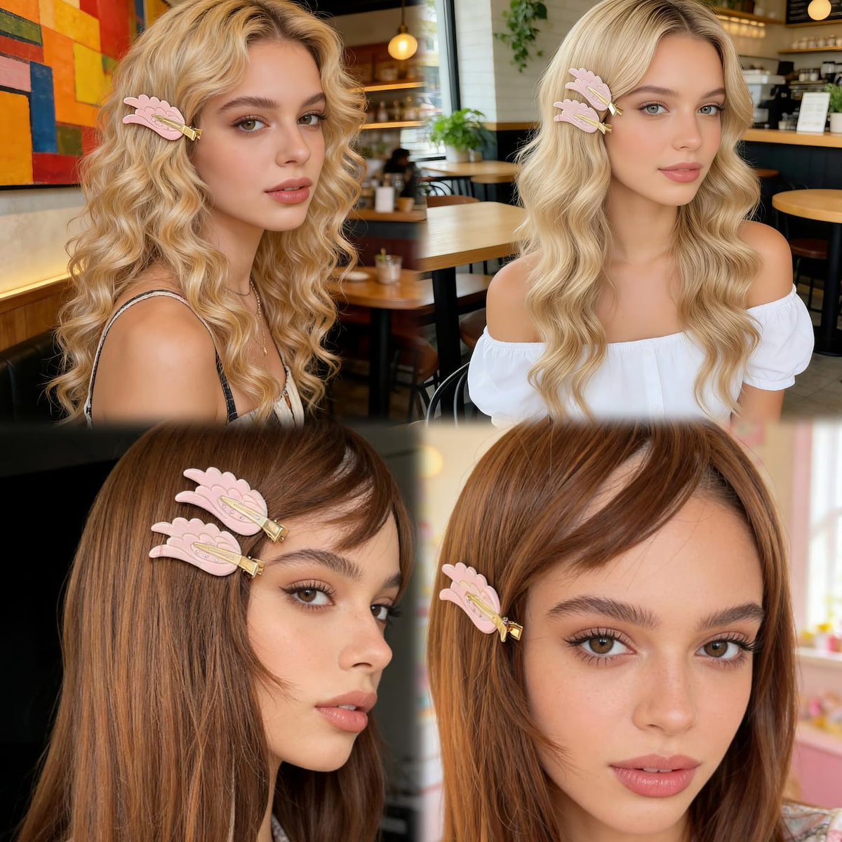 2 Piece Angel Wing Hair Clips with Rhinestones Pink Creaseless Hair Clips for Women Cute Wing Hairpins Kawaii Cartoon Barrettes Cute Y2K Makeup Accessories