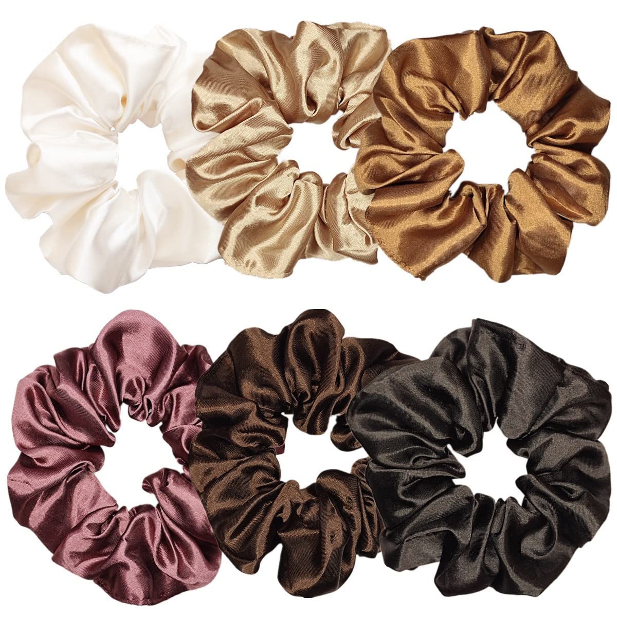 Sufermoe 6 Pcs Satin Silk Hair Scrunchies, 4.5 Inch, Dark Brown, Hair Accessories for Women and Girls