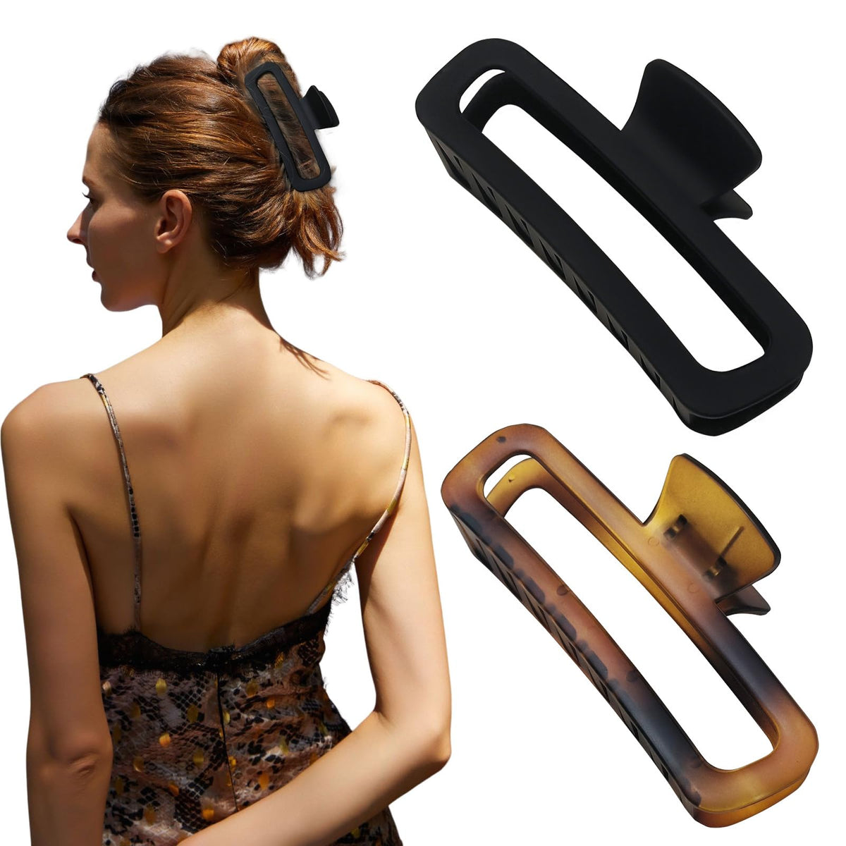 Hair Claw Clips 5 Inch Unbreakable Square Rectangle Clip Clamp Neutral Colors for Thick Curly Long Hair Women - 2 Pack