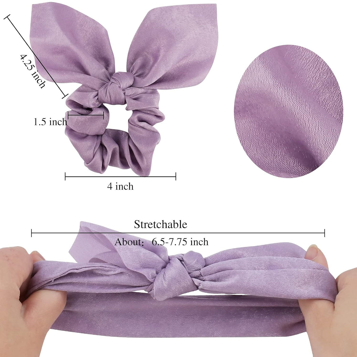 20 Pack Satin Scrunchies for Thick Hair, Hair Ties with Bow for Women's Hair, Bunny Ear Scrunchies, Hair Accessories for Girls, Silk Scrunchies in 20 Solid Warm Colors