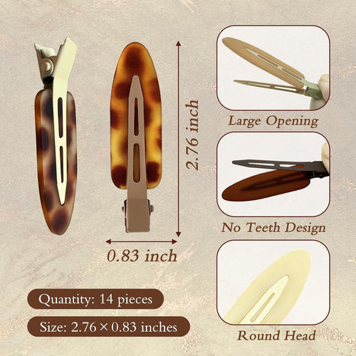14 Pcs Creaseless No Crease No Bend Flat Hair Clips Non Slip Makeup Clips For Women Ladies Duckbill Hair Accessories for Salon Hairstyle Matte Black Brown Beige Leopard