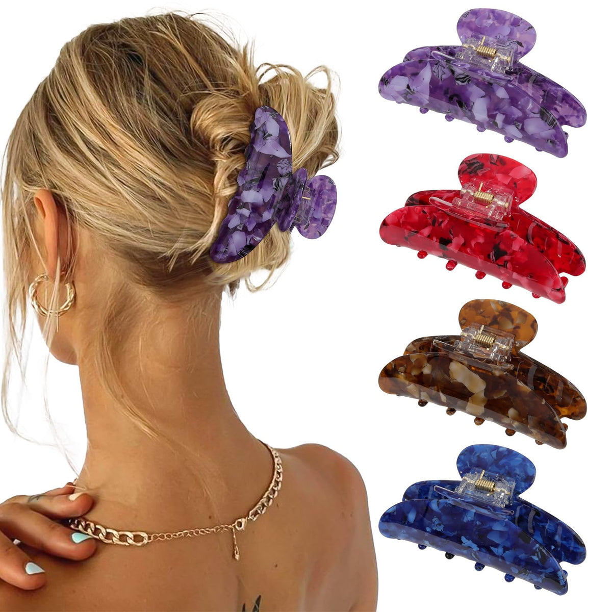 4 Pcs Claw Clips for Women Fine Thin Hair Strong Hold Acrylic Hair Clips