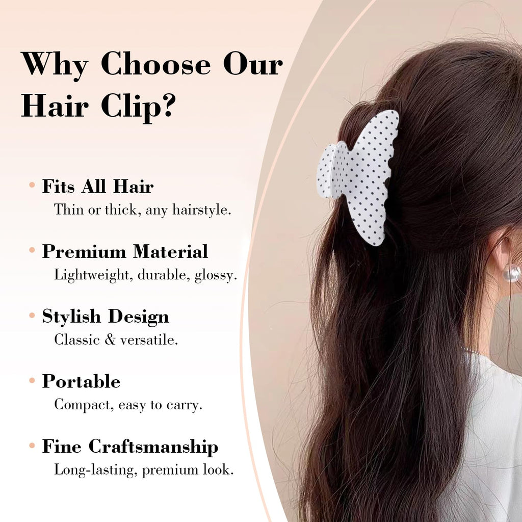 2 Acetate Hair Claw Clip for Women, 3.8-Inch Black and White Polka Dot Big Hair Clips Strong Hold No Slip Claw Clips for Thick or Thin Hair