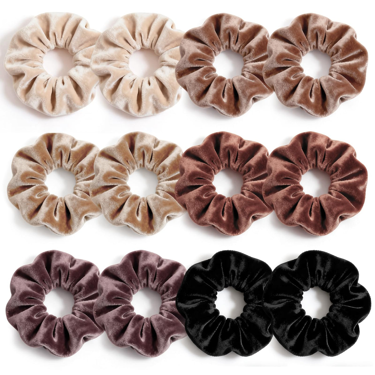 Scrunchies for Women, 12 Pcs Neutral Brown Tones Velvet Scrunchies - Classic Thick Elastic Hair Ties for a Soft Ponytail