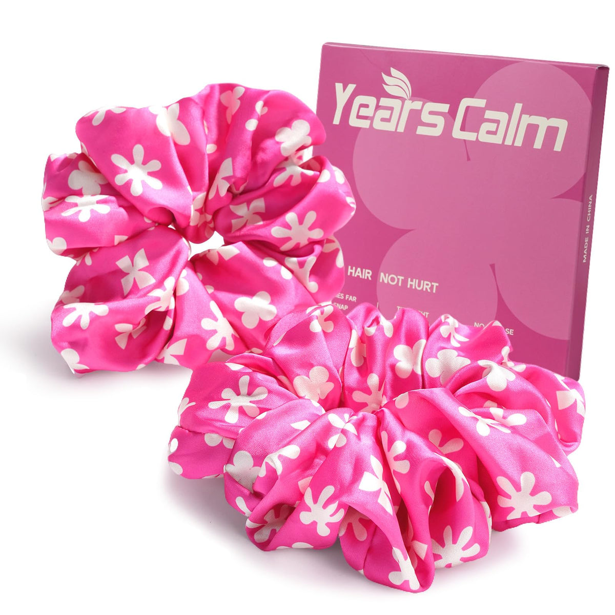 Years calm Satin Scrunchies For Women, No Pull, 2PC Thick Hair Ties，Pink
