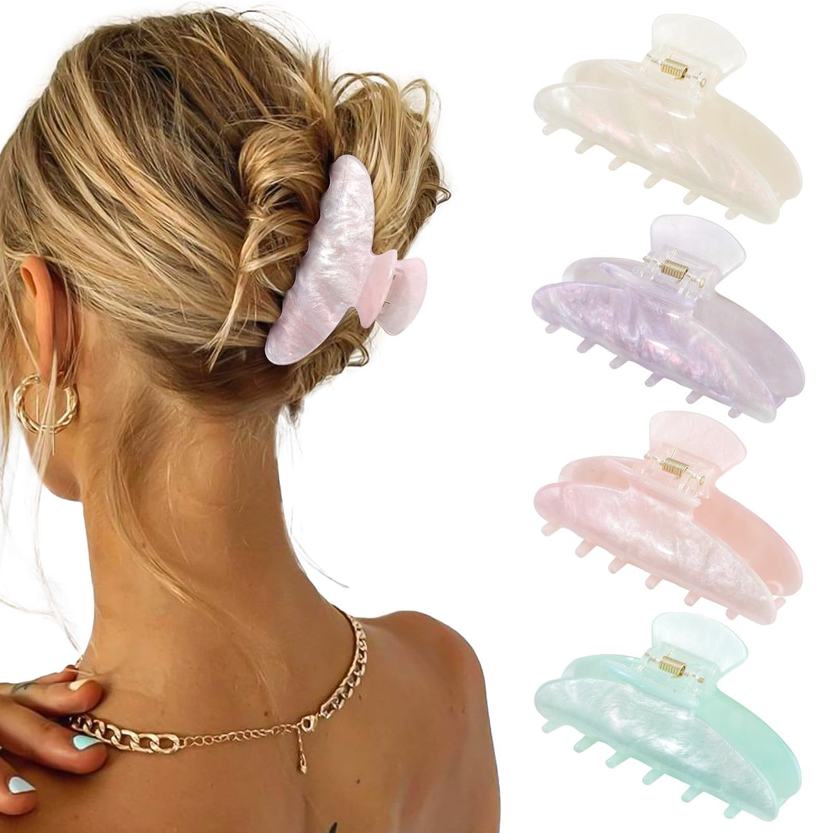 4 Pcs Claw Clips for Women Fine Thin Hair Strong Hold Acrylic Hair Clips