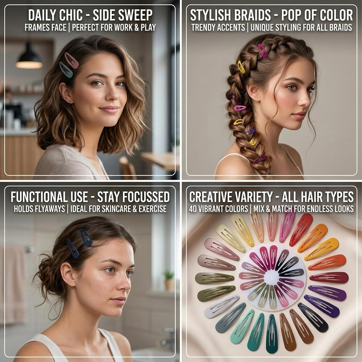 120 Pack Colorful Metal Snap Hair Clips, 2 Inch Hair Barrettes for Styling