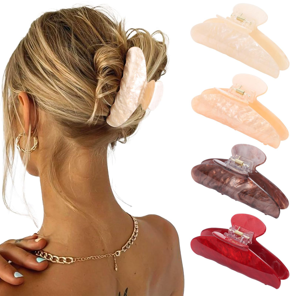 4 Pcs Claw Clips for Women Fine Thin Hair Strong Hold Acrylic Hair Clips