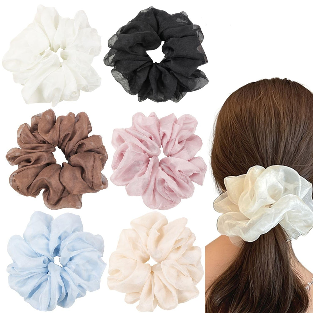 Cute Large Big Oversized Scrunchies for Women: Jumbo Chiffon Hair Ties for Sleeping, No Damage Hair Accessories for Thick Hair (6PCS)