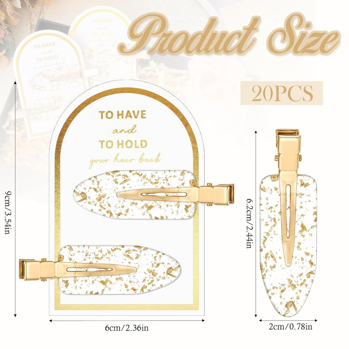 Psyqtsuary 20 Pcs No Crease Hair Clips - Gold, Modern, Glitter, Formal, Unisex - 20 Count (Pack of 20) - Wedding, Birthday, Christmas - Plastic, Rectangular, Normal Hair Type
