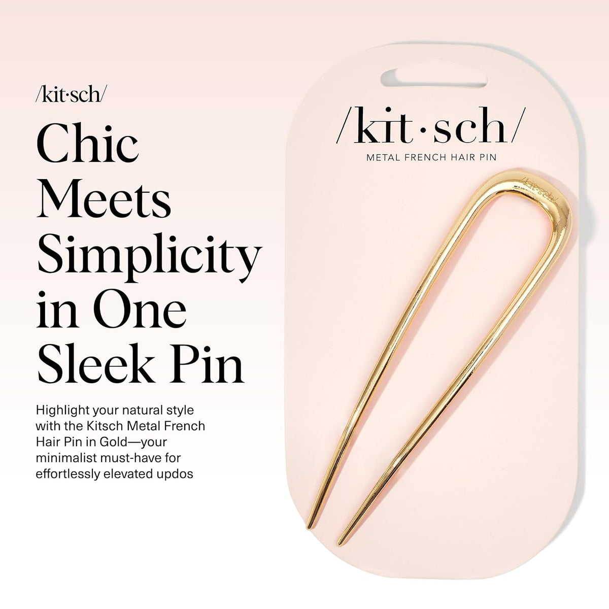 Kitsch French Hair Pins for Women | Secure Hold All Day - Gold, 1pc