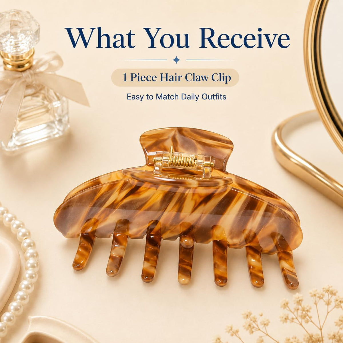 Large Claw Clip | All Styles | Acetate Secure Grip, Amber, 1 Pack