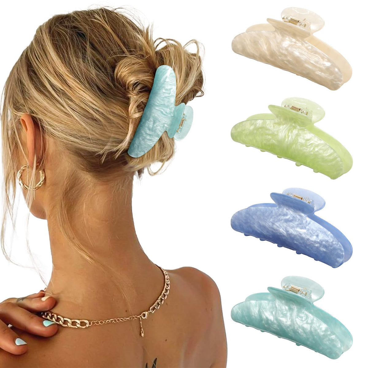 4 Pcs Claw Clips for Women Fine Thin Hair Strong Hold Acrylic Hair Clips