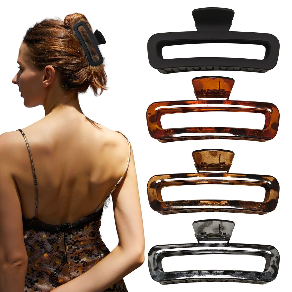 Hair Claw Clips 5 Inch Unbreakable Square Rectangle Clip Clamp Neutral Colors for Thick Curly Long Hair Women - 2 Pack
