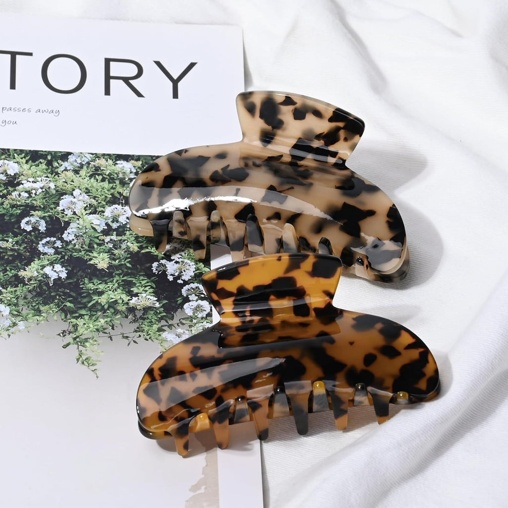 2PCS Hair Claw Banana Clips tortoise Barrettes Celluloid French Design Barrettes celluloid Leopard print Large Fashion Accessories for Women Girls